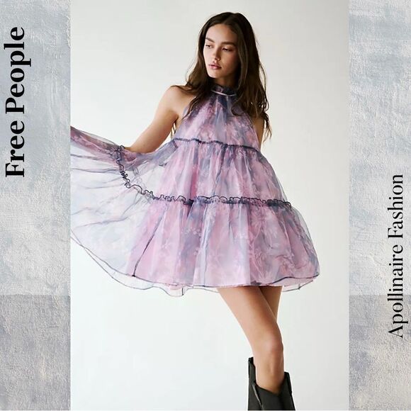 FREE PEOPLE SWEET SERENADE MINI DRESS IN BLUEBELL COMBO MEDIUM NWT - Picture 2 of 11